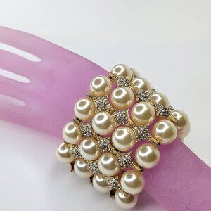 Statement Large White Pearl Ball Bead Stretchy Cuff Bracelet